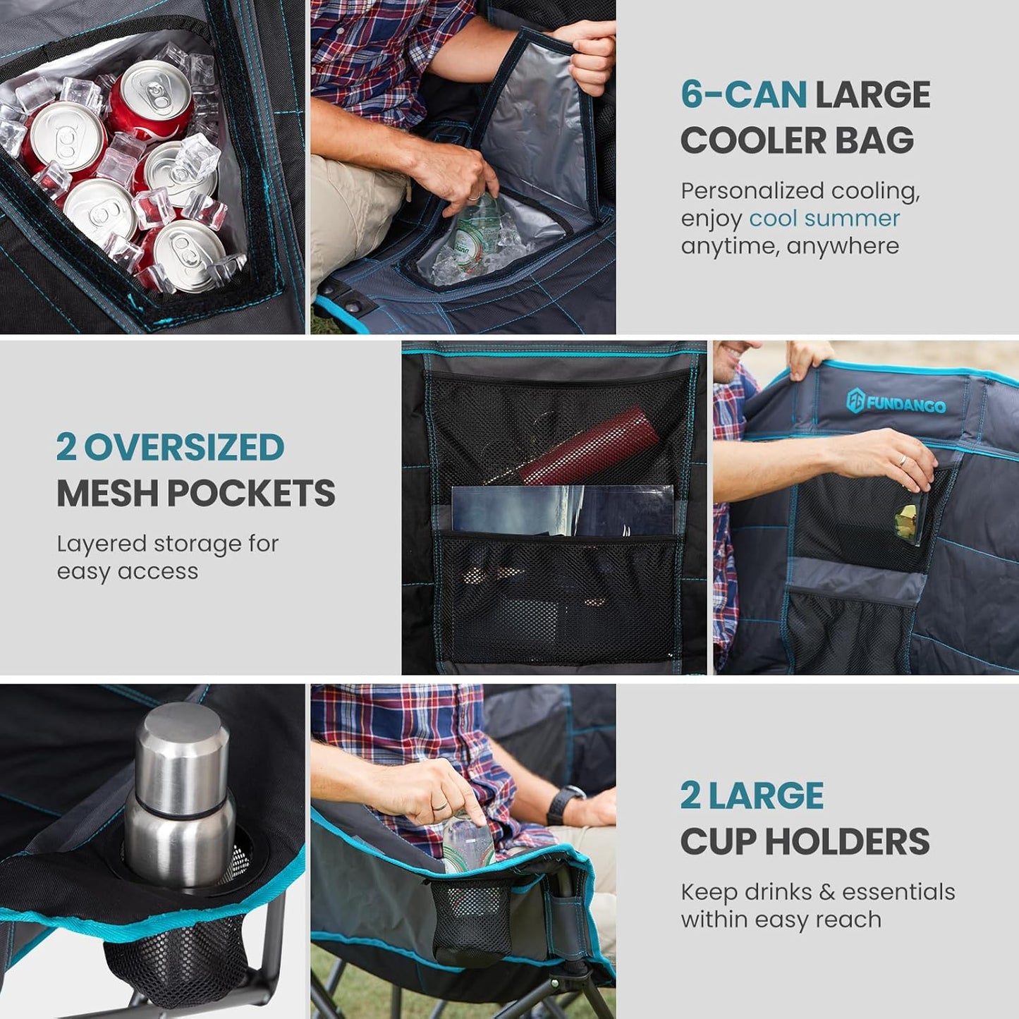 Double Camping Chair with Cooler 2 Person Folding Oversized Loveseat
