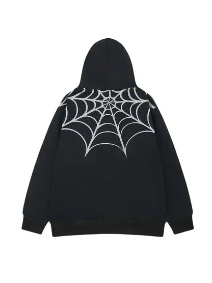 Spider Web Print Full Zip Up Hoodie