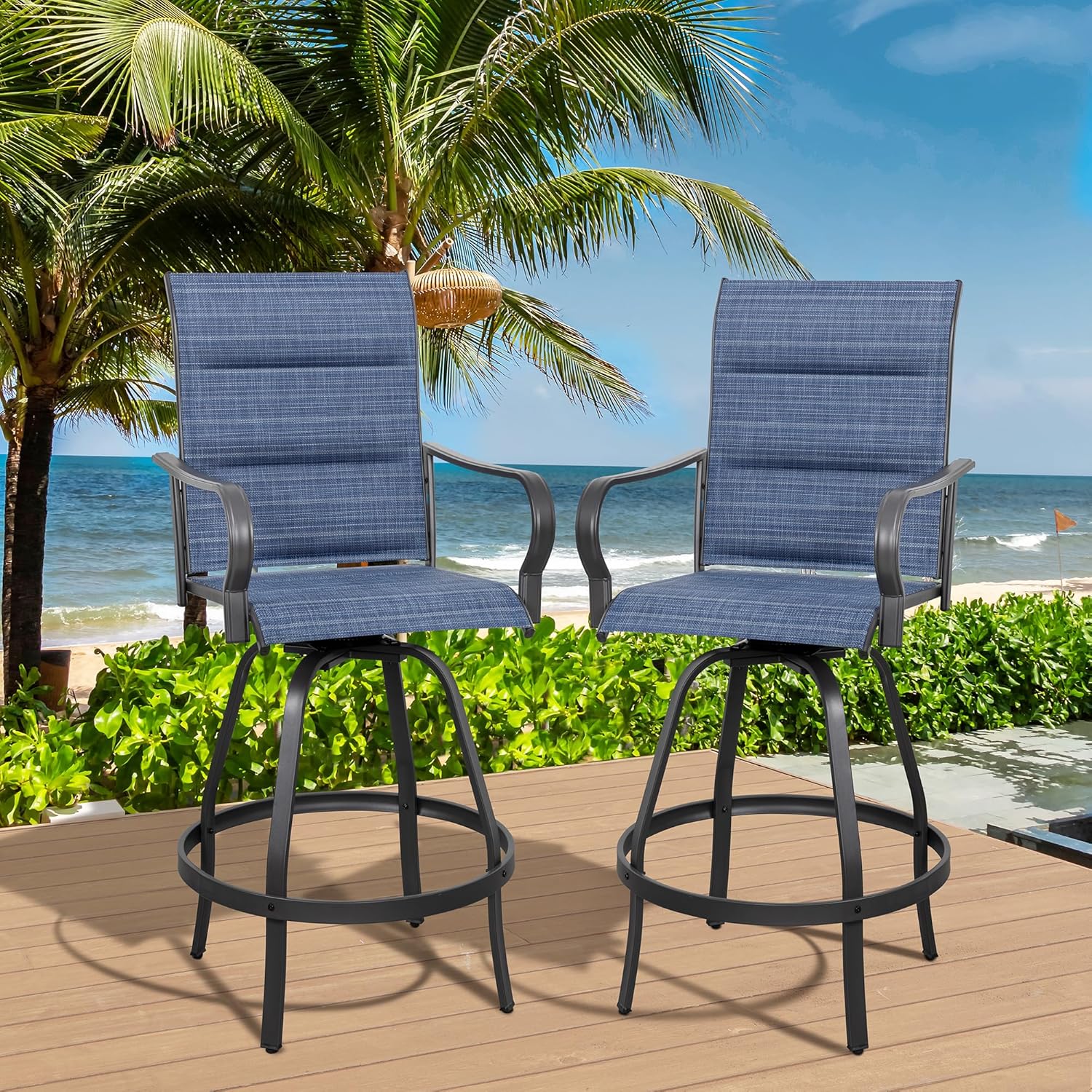 2 Piece Outdoor Patio Swivel Bar Chairs