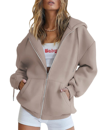 Womens Zip Up Hoodies Long Sleeve Fall Oversized Sweatshirts