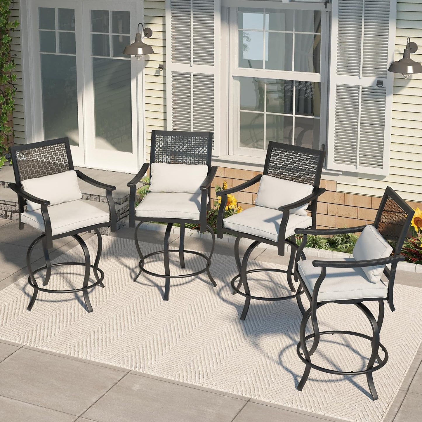 Outdoor Swivel Bar Stools Set of 2 Patio Bar Height Outdoor Chairs