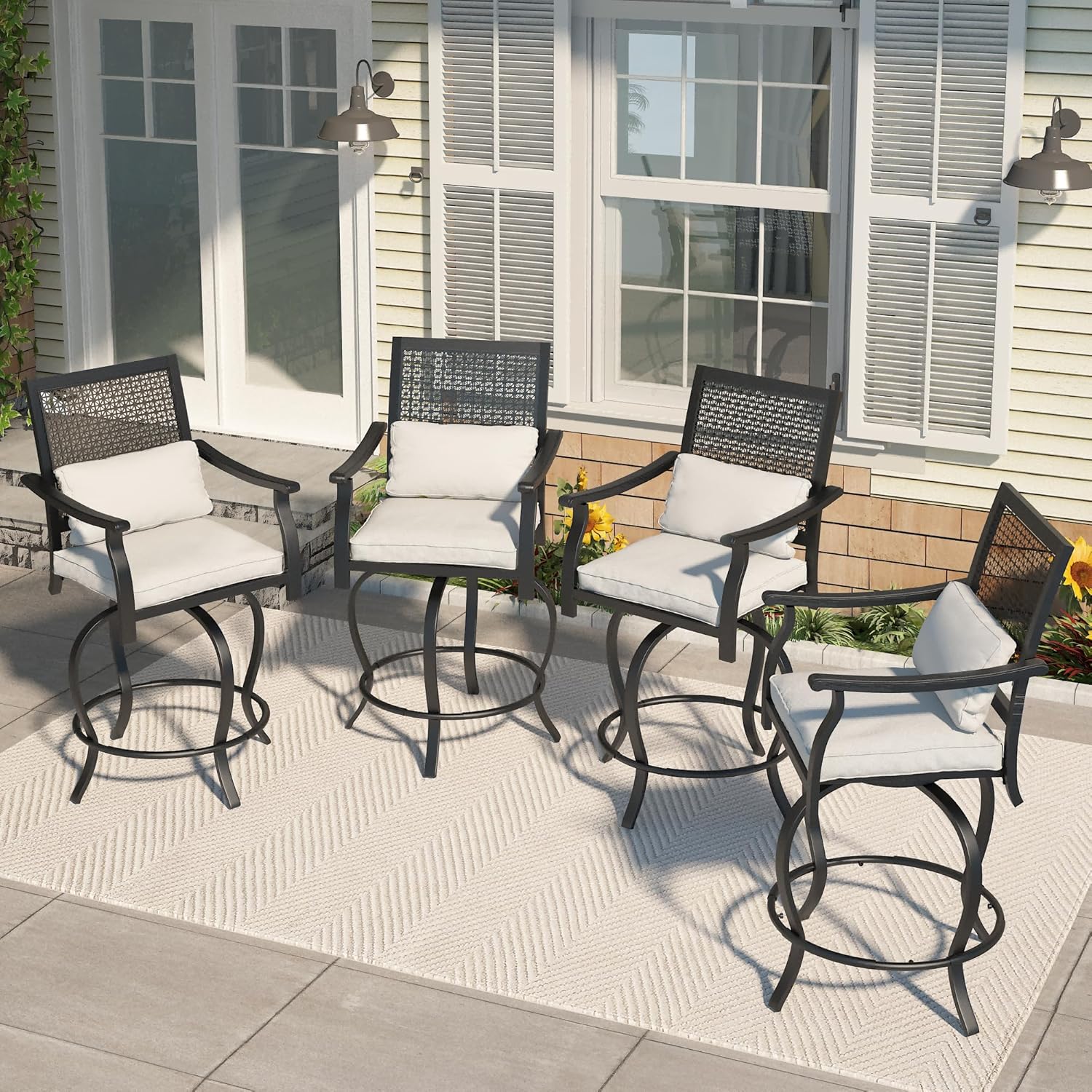 Outdoor Swivel Bar Stools Set of 2 Patio Bar Height Outdoor Chairs