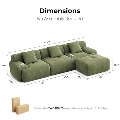 118 Inch L Shaped Modular Sofa with Ottoman Corduroy Beige