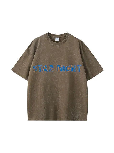 270g Cotton Star Night Liberty Island Wash Old T-shirt