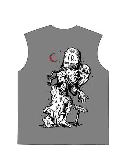230g Vintage Skull Printed Wash Old Sleeveless T-shirt