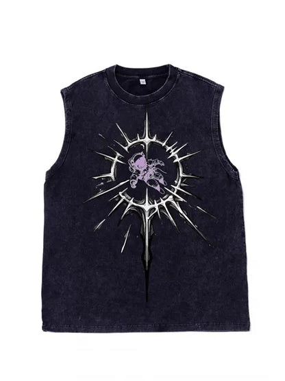 230g Cotton Astronaut Interstellar Wash Old Sleeveless T-shirt
