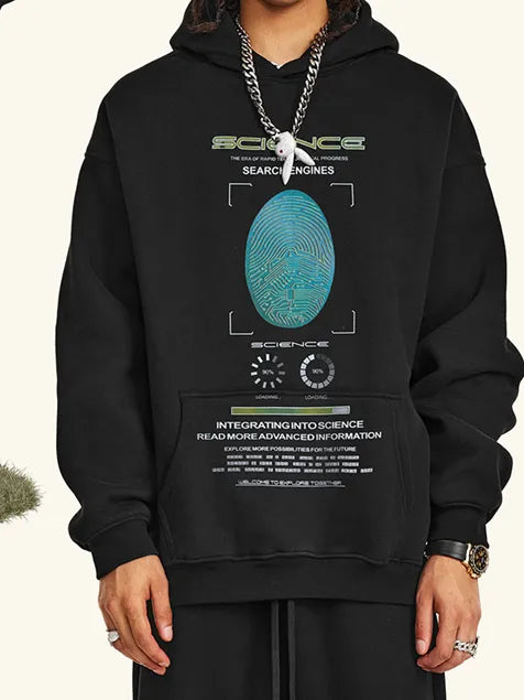 345g Vintage Wash Old Cotton Science Fingerprint Hoddie