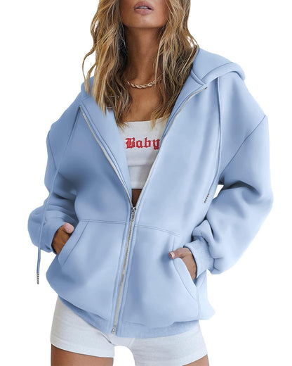 Womens Zip Up Hoodies Long Sleeve Fall Oversized Sweatshirts