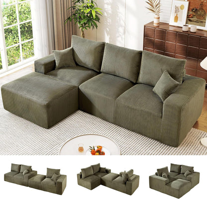 108" Green Corduroy Cloud Sectional Sofa with Chaise