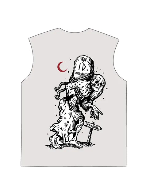 230g Vintage Skull Printed Wash Old Sleeveless T-shirt