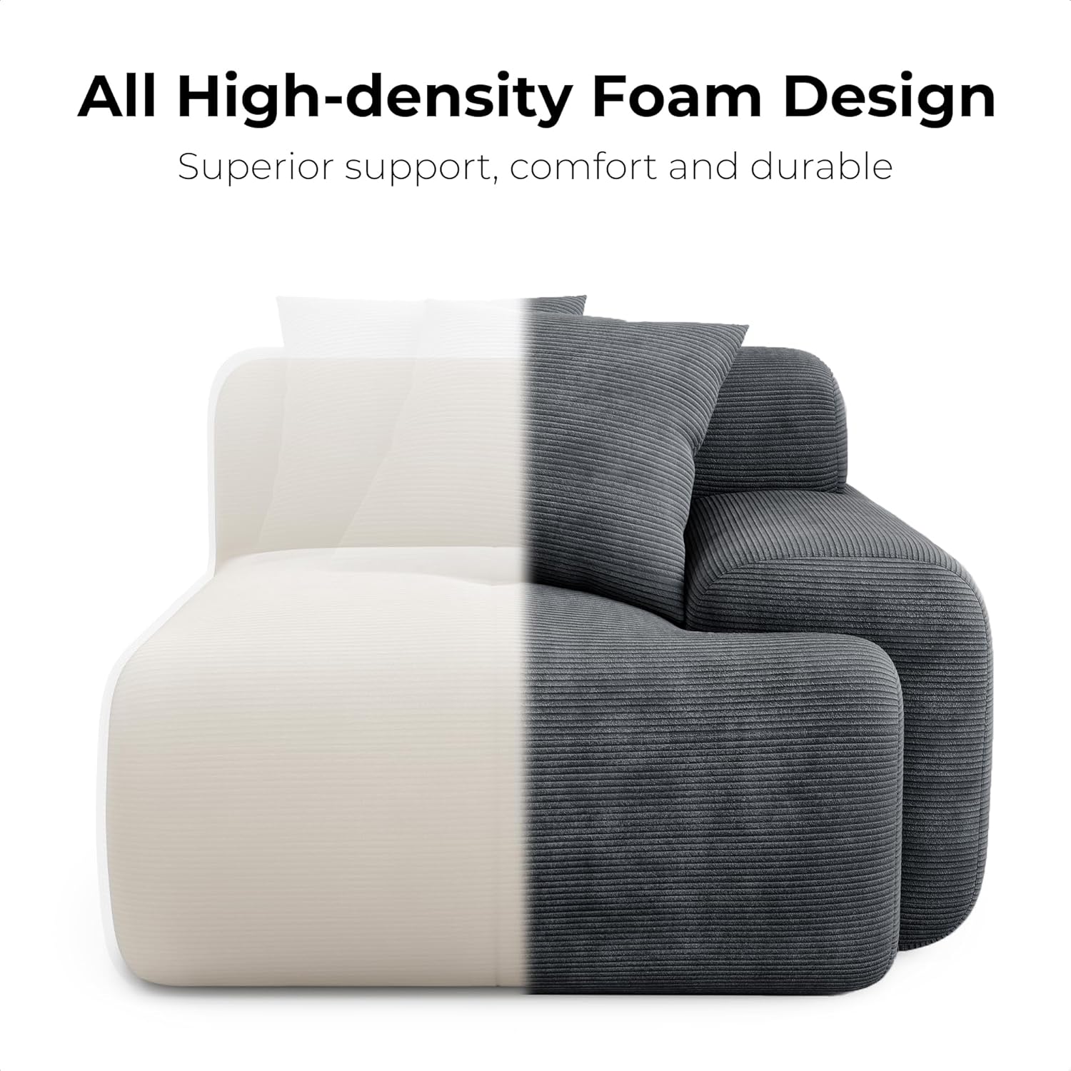 118 Inch L Shaped Modular Sofa with Ottoman Corduroy Beige