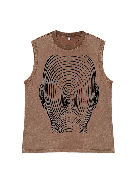 230g Electric Wave Kitty Printed Wash Old Sleeveless T-shirt