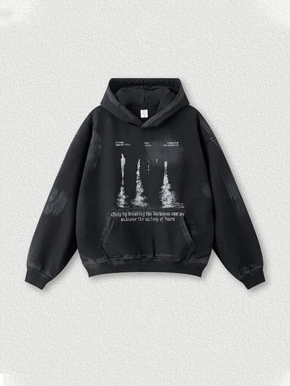 370g Cotton Vintage Wash Old Printed Hoodie