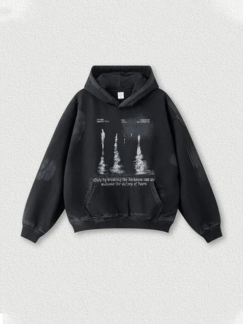 370g Cotton Vintage Wash Old Printed Hoodie