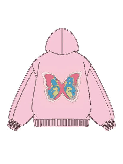 320g Back Colorful Butterfly Printed Cotton Hoodie