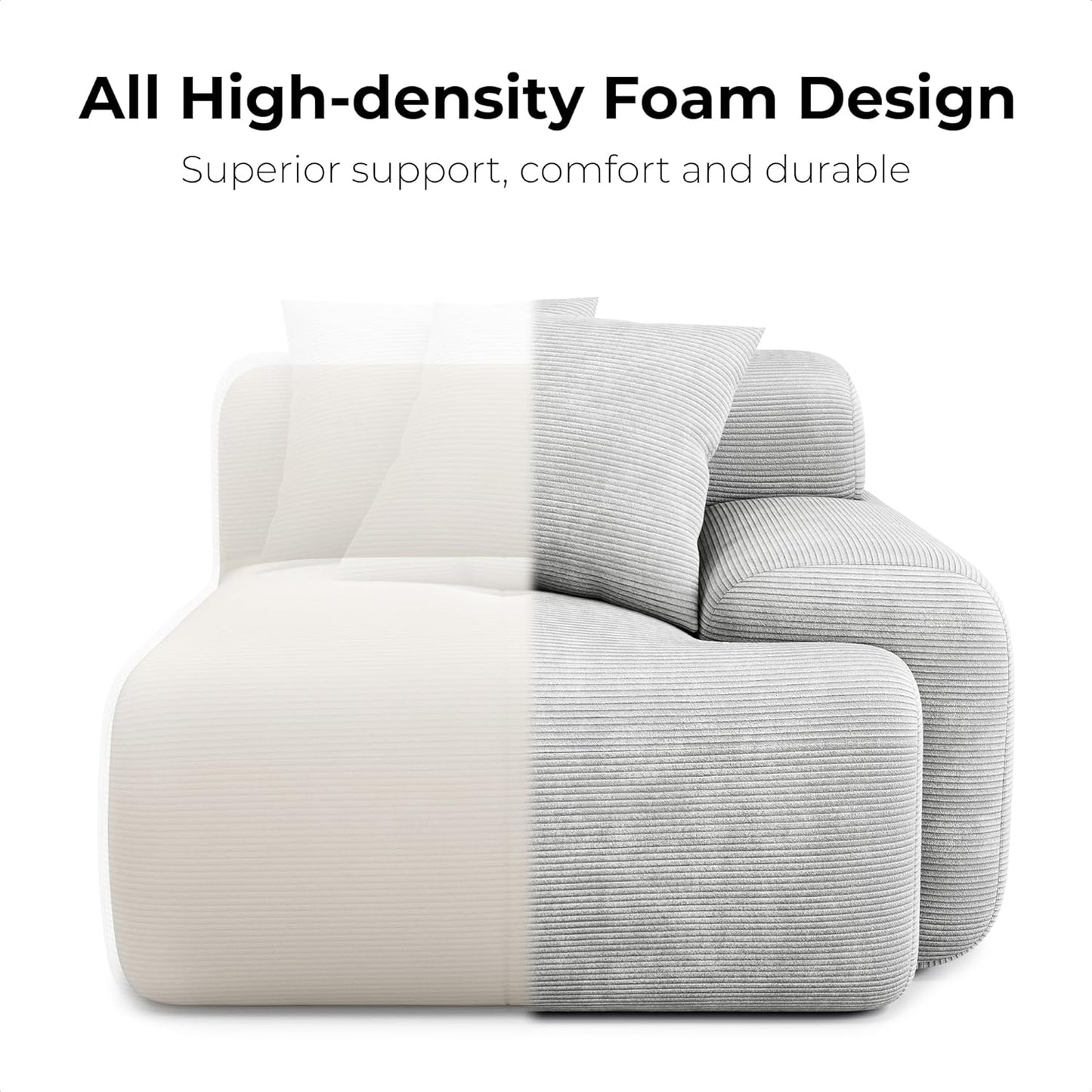118 Inch L Shaped Modular Sofa with Ottoman Corduroy Beige