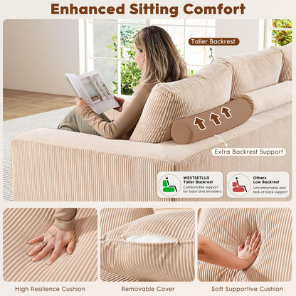 108 Inch Corduroy Cloud Sectional Sofa with Chaise Green