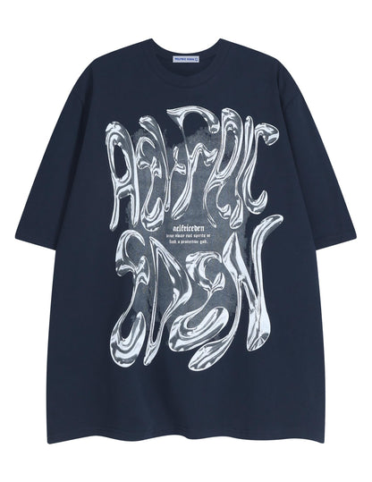 Metalic Graphic Tees Men Y2k Oversized T Shirts Women Vintage Tees Unisex Summer Tops
