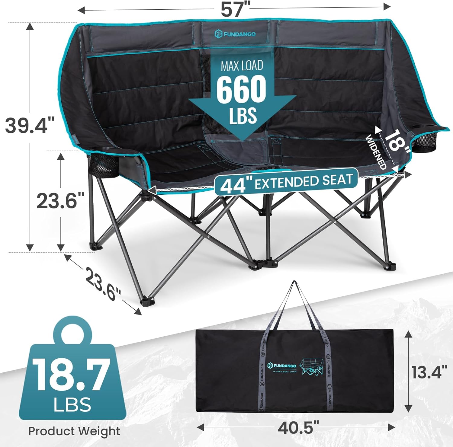 Double Camping Chair with Cooler 2 Person Folding Oversized Loveseat