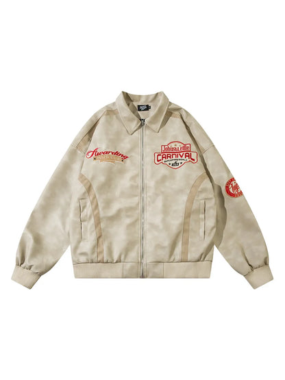 Men's Letter Graphic Long Sleeve PU Leather Loose Casual Jacket, Trendy For Autumn And Winter