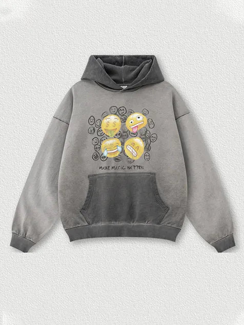 380g Emoji Wash Old Cotton Hoodie