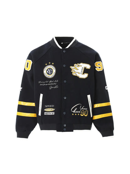 Women's Color Block 3D Embroidery And Patchwork Elements Design Baseball Jacket