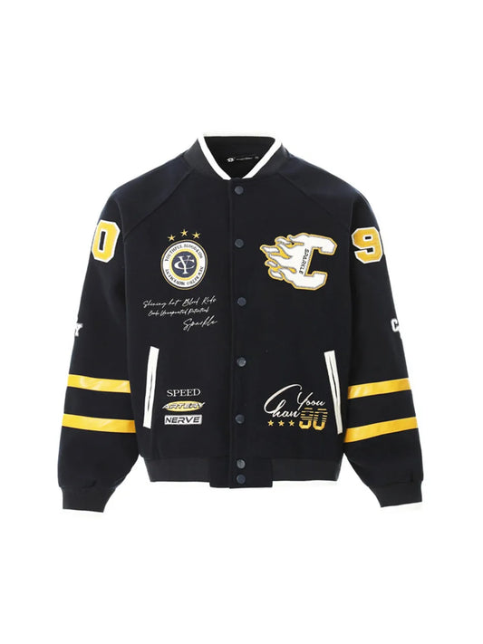 Women's Color Block 3D Embroidery And Patchwork Elements Design Baseball Jacket