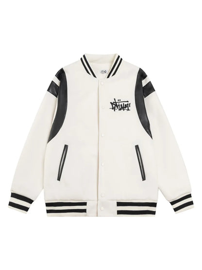 PU Leather  Embroidered Baseball Jacket for Men