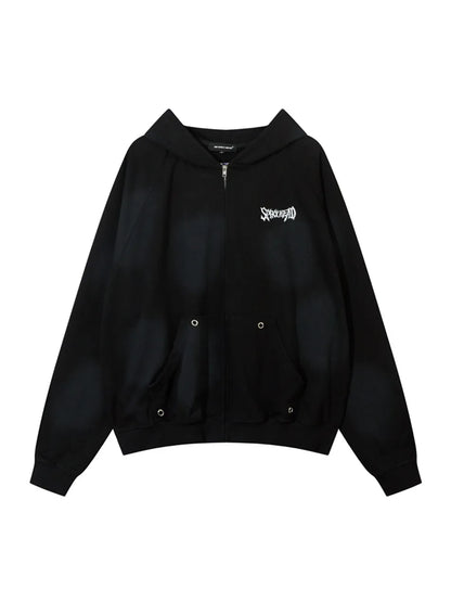 Spray-painted Dotted Old Hoodie for Men