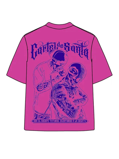 270g Bone Purple Back Santa Printed Cotton Printed Wash Old T-shirt