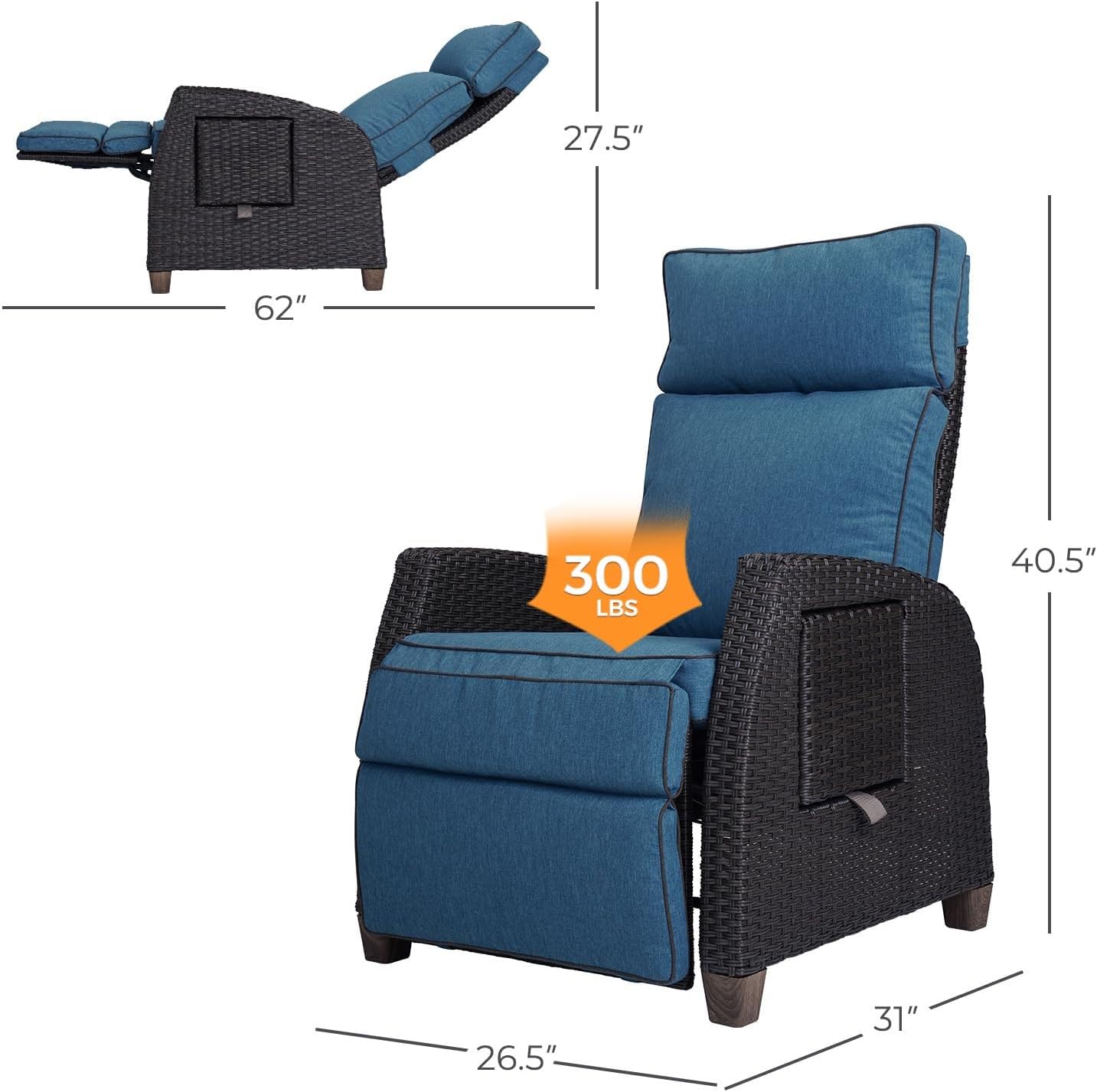 Outdoor Recliner Chair Patio 150° Lay Flat Recliner