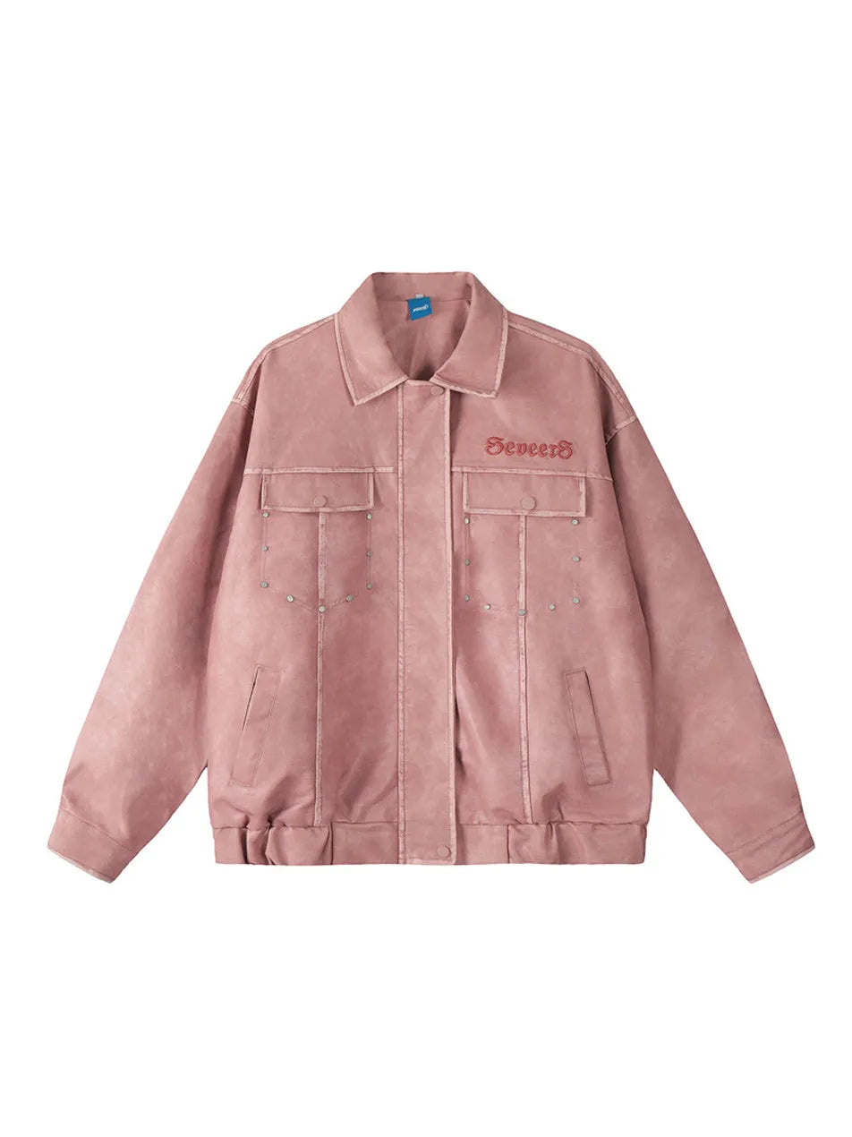 Rivet Multi-pocket Leather Jacket for Women