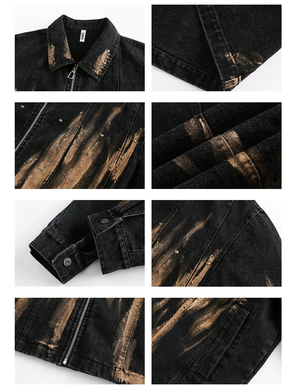 Loose Fit Men's Denim Jacket Dark Cotton Jacket, Party Grunge Rapper