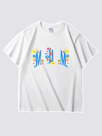 Letter and Floral Graphic T-shirt For Mom