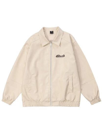 Letter Printed Faux Leather Jacket for Men