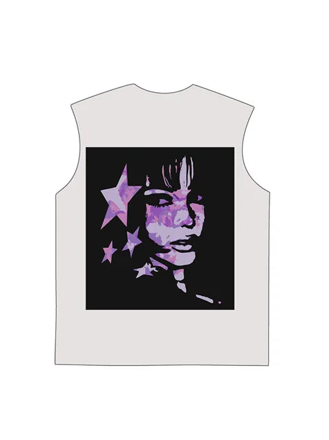 230g Cotton Back Pink Animation Girl Printed Wash Old Sleeveless T-shirt
