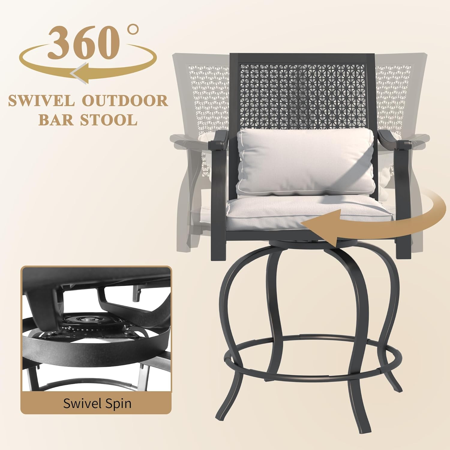 Outdoor Swivel Bar Stools Set of 2 Patio Bar Height Outdoor Chairs