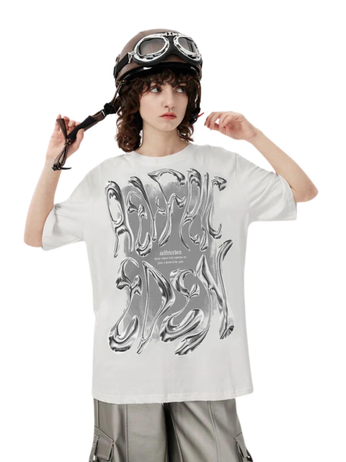 Metalic Graphic Tees Men Y2k Oversized T Shirts Women Vintage Tees Unisex Summer Tops