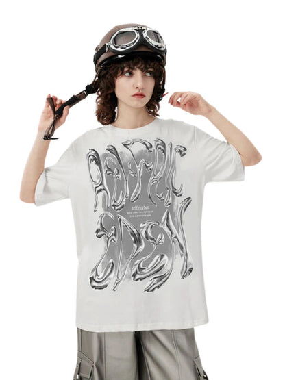 Metalic Graphic Tees Men Y2k Oversized T Shirts Women Vintage Tees Unisex Summer Tops