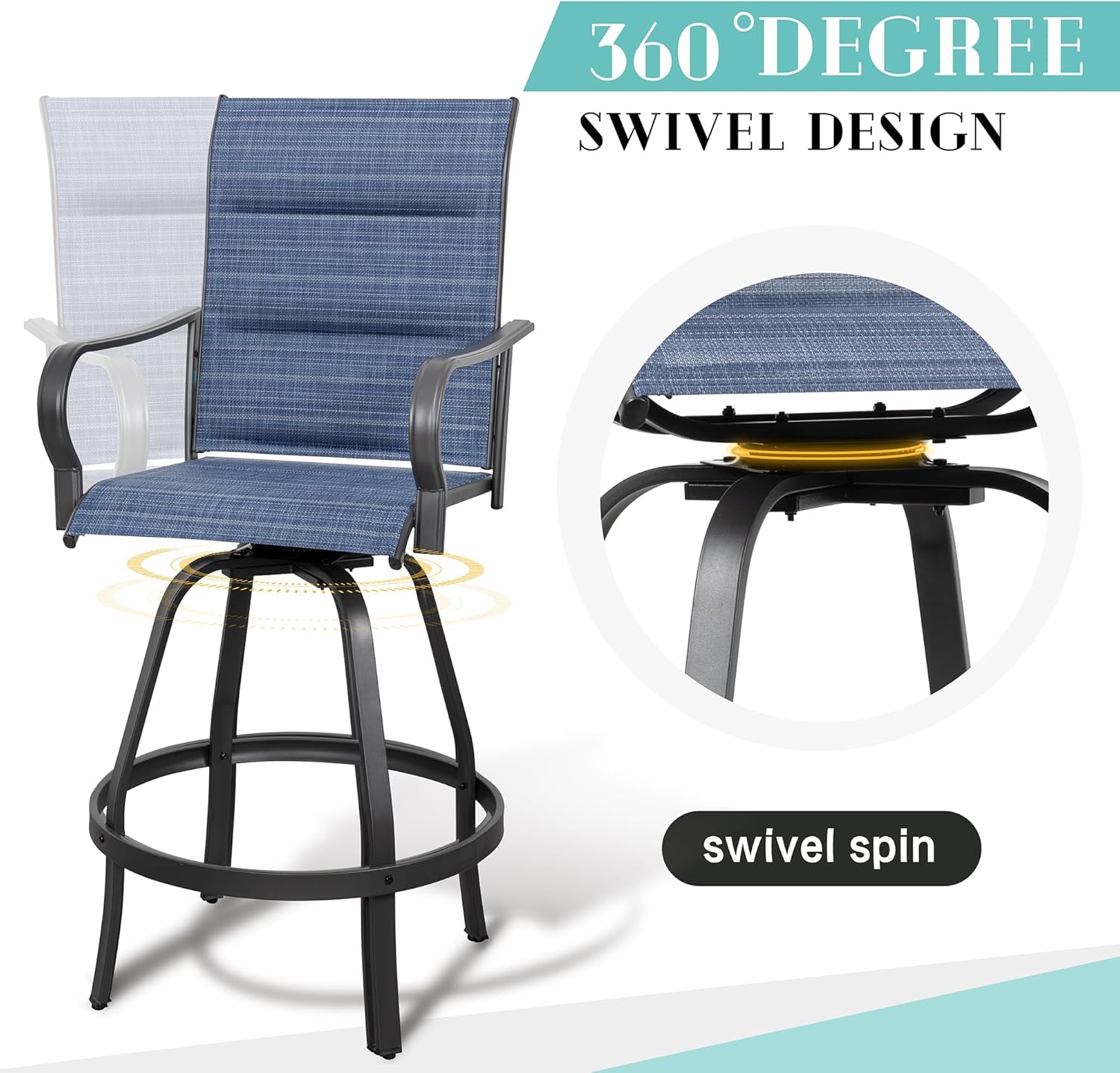 2 Piece Outdoor Patio Swivel Bar Chairs