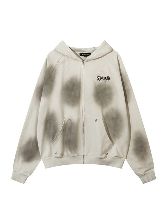 Spray-painted Dotted Old Hoodie for Men