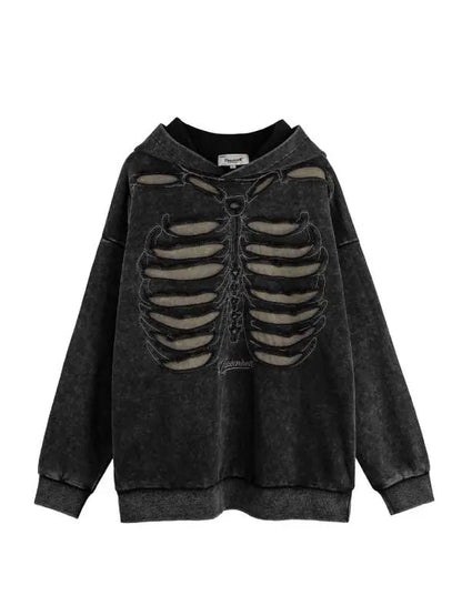 Men's Loose Fit Skull Print Hooded Sweatshirt