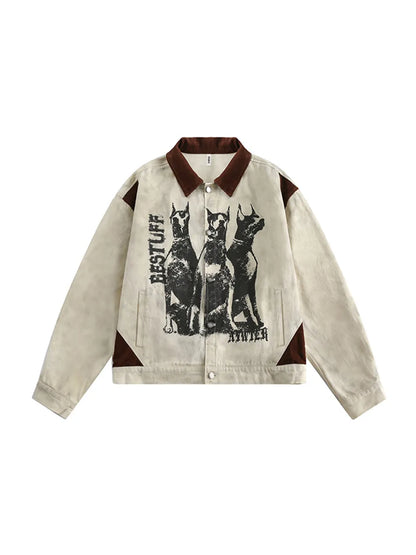 Letter Patchwork Distressed Denim Jacket for Men