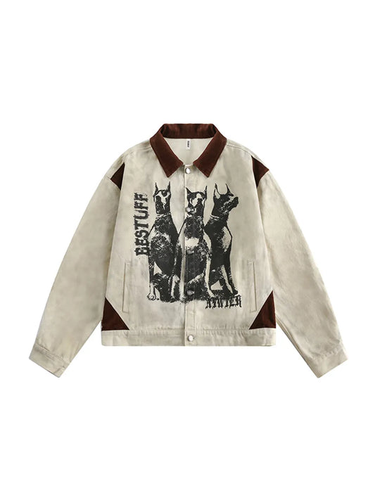 Letter Patchwork Distressed Denim Jacket for Men