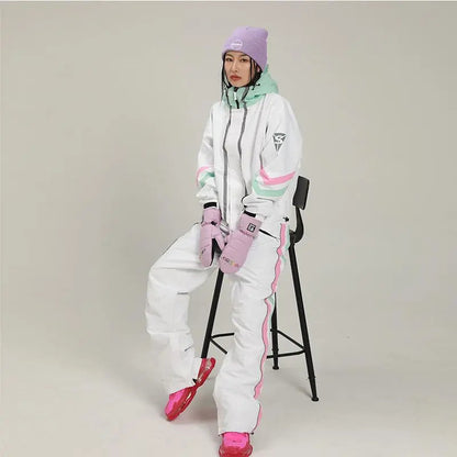 Women’s Retro One Piece Ski Jumpsuit Loose Fit Winter Suit