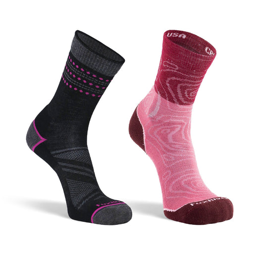 Womens Merino Wool Lightweight Crew Hiking Sock 2 Pack